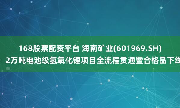 168股票配资平台 海南矿业(601969.SH)：2万吨电池级氢氧化锂项目全流程贯通暨合格品下线