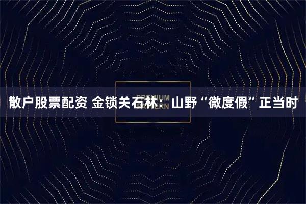 散户股票配资 金锁关石林：山野“微度假”正当时